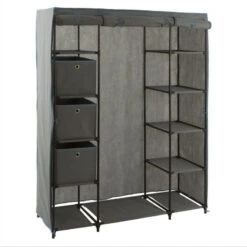 Armoire 1 Penderie + étagères + Boites Gris 5Five -Magasin Mobilier armoire 1 penderie etagere grise 3