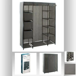Armoire 1 Penderie + étagères + Boites Gris 5Five -Magasin Mobilier armoire 1 penderie etagere grise 4