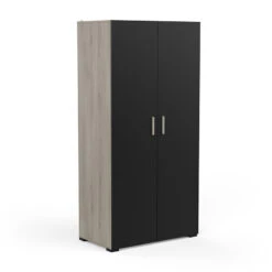 Magasin Mobilier 35 Demeyere Armoire 2 Portes Penderie + Lingère Izzy Noir Et Bois