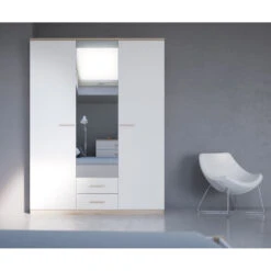 Demeyere Armoire 3 Portes Coloris Blanc Et Naturel Lena -Magasin Mobilier armoire 3 portes coloris blanc et naturel lena 2