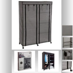 Armoire De Rangement 4 étagères Et 1 Penderie Gris En Tissu -Magasin Mobilier armoire de rangement 4 etageres et 1 penderie gris en tissu 2