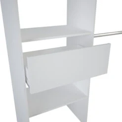 Demeyere Dressing Extensible Blanc Perle Avec Rideau Taupe -Magasin Mobilier armoire placard extensible avec rideau blanc perle 5