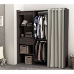Demeyere Armoire/Placard Extensible SEATTLE Avec Rideau Chêne Vulcano -Magasin Mobilier armoire placard extensible seattle avec rideau chene vulcano 3