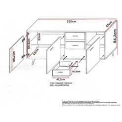 Bahut 3 Portes 3 Tiroirs Wiva -Magasin Mobilier bahut 3 portes 3 tiroirs wiva 1 3