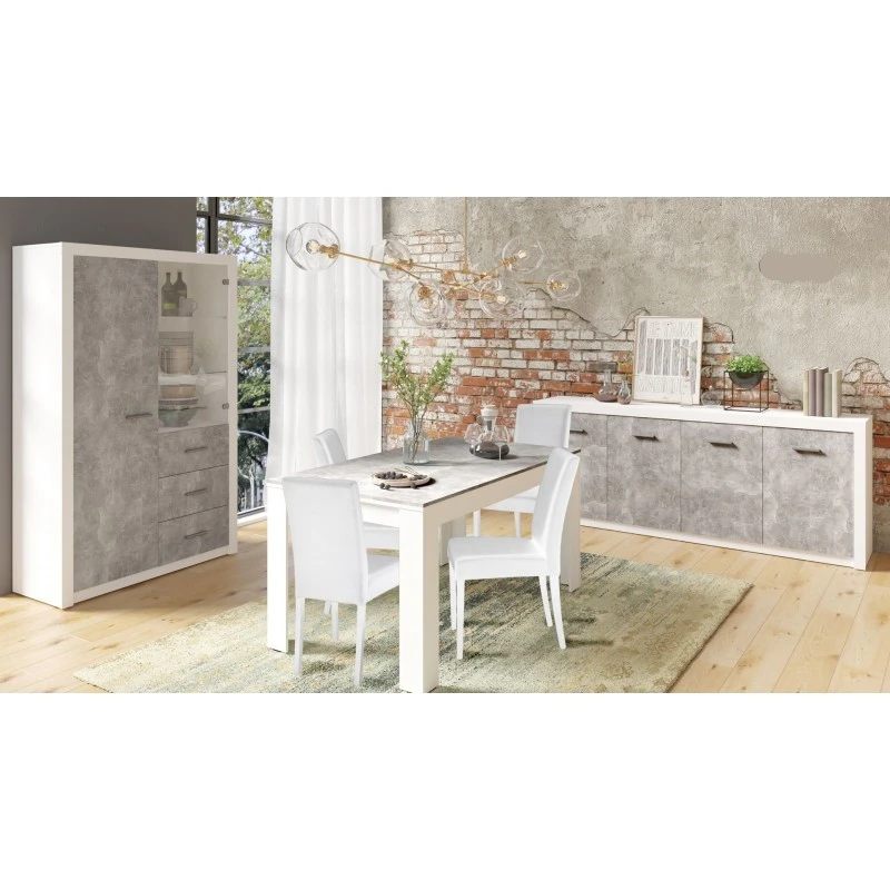 Bahut 4 Portes Blanc Et Gris Béton Gent 2 Bahut 4 Portes Blanc Et Gris Béton Gent – Image 2