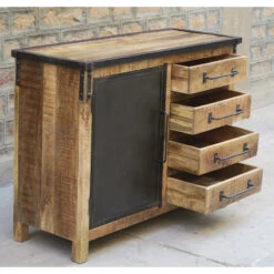 Buffet 1 Porte 4 Tiroirs Bois De Manguier Et Métal -Magasin Mobilier buffet 1 porte 4 tiroirs bois de manguier et metal 3