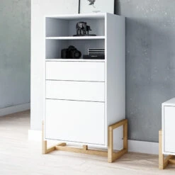 Buffet Haut 2 Tiroirs 1 Porte Oslo Blanc -Magasin Mobilier buffet haut 2 tiroirs 1 porte oslo blanc 4
