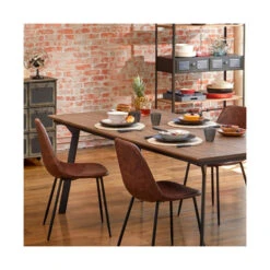 Chaise Vladi Effet Cuir Marron Atmosphera -Magasin Mobilier chaise vladi effet cuir marron atmosphera 4