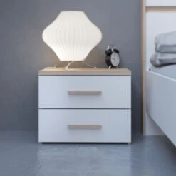 Demeyere Chevet 2 Tiroirs Blanc Et Naturel Lena -Magasin Mobilier chevet 2 tiroirs blanc et naturel lena 2