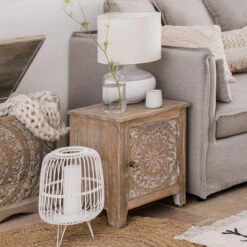 Chevet Shirel 1 Porte Bois Blanchi Atmosphera -Magasin Mobilier chevet shirel 1 porte bois blanchi atmosphera 4