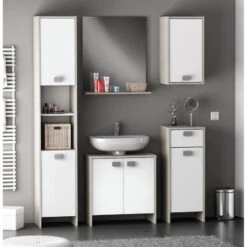 Demeyere Colonne 2 Portes HONOLULU Blanc/chêne Champagne -Magasin Mobilier colonne 2 portes honolulu blanc chene champagne 3