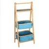 Colonne Pliante 2 Paniers Bleus Et 1 Plateau En Bambou