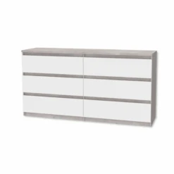 Commode 6 Tiroirs Chelsea Béton Gris Et Blanc