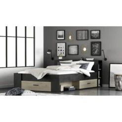 Demeyere Lit 140x190 Cm Pocket Naturel Et Noir -Magasin Mobilier lit 140x190 cm pocket naturel et noir 2