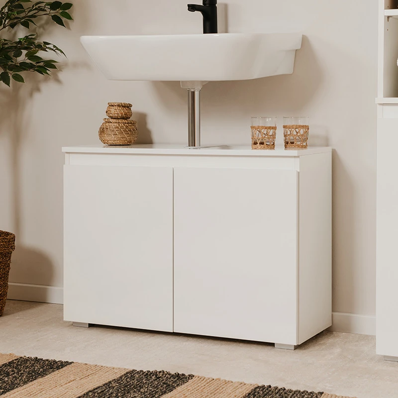 Meuble Sous Vasque 2 Portes Capetown Blanc 2 Meuble Sous Vasque 2 Portes Capetown Blanc – Image 2