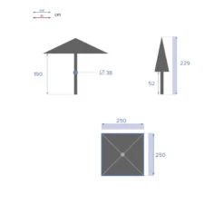 Parasol Droit Carré 2,5x2,5m Soya Grenade Hespéride -Magasin Mobilier parasol droit carre 25x25m soya grenade hesperide 6