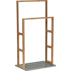 Porte Serviette Bambou 2 Barres Naturel Et Kaki