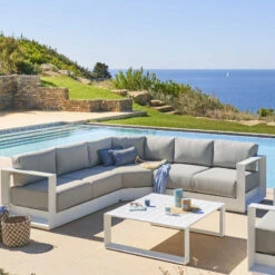 Magasin Mobilier 11 Salon D'angle 5 Places Allure Gris Minéral / Blanc Hespéride