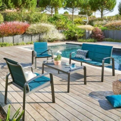 Salon De Jardin 4 Places Elyn Bleu Canard / Graphite Hespéride