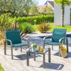 Magasin Mobilier 3 Salon De Jardin Duo Elyn Bleu Canard/graphite Hespéride