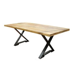 Table Bois Massif Et Pieds Métal Noir N°34