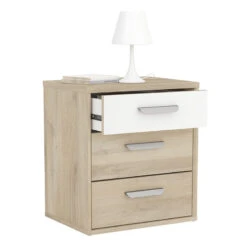 Magasin Mobilier -Magasin Mobilier table de chevet 3 tiroirs naturel et blanc santorini 1