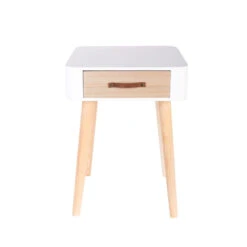 Table De Chevet Pieds Bois 1 Tiroir Blanc -Magasin Mobilier table de chevet pieds bois 1 tiroir blanc 3