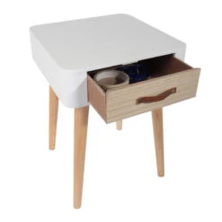 Table De Chevet Pieds Bois 1 Tiroir Blanc -Magasin Mobilier table de chevet pieds bois 1 tiroir blanc 4