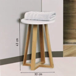 Tabouret Avec Pieds En Bambou & Plateau Blanc 5 Tabouret Avec Pieds En Bambou & Plateau Blanc -Magasin Mobilier tabouret avec pieds en bambou plateau blanc 1 2