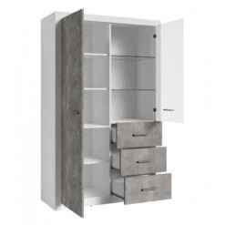 Vitrine 2 Portes Blanc Et Gris Béton Gent -Magasin Mobilier vitrine 2 portes blanc et gris beton gent 2