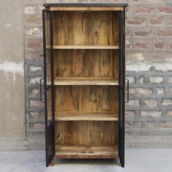 Vitrine 2 Portes Bois De Manguier Et Métal -Magasin Mobilier vitrine 2 portes bois de manguier et metal 1 3