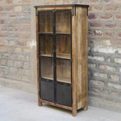 Vitrine 2 Portes Bois De Manguier Et Métal -Magasin Mobilier vitrine 2 portes bois de manguier et metal 1 5