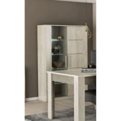 Demeyere Vitrine LED 2 Portes CANNES Chêne Champagne/béton Clair -Magasin Mobilier vitrine led 2 portes cannes chene champagne beton clair 3